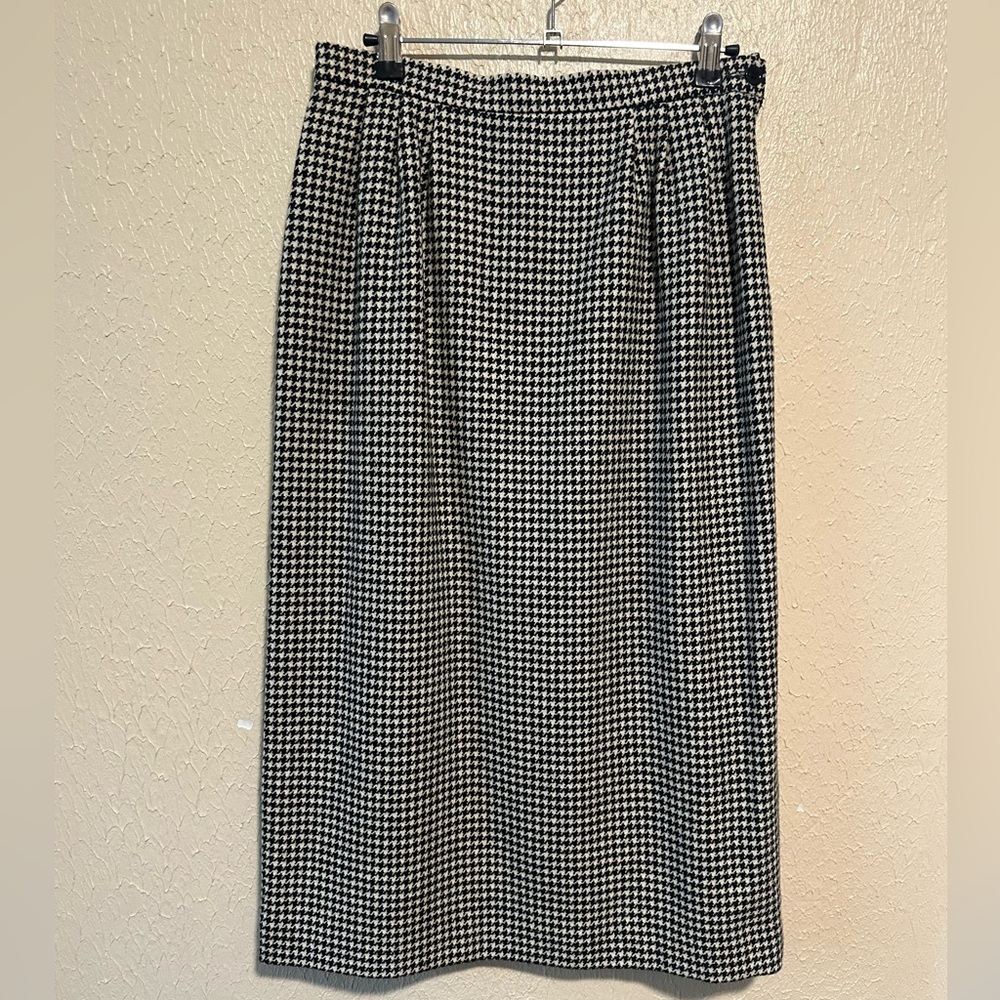 Vintage Rare Pierre Balmain MIDI Houndstooth Wool Skirt Size 10